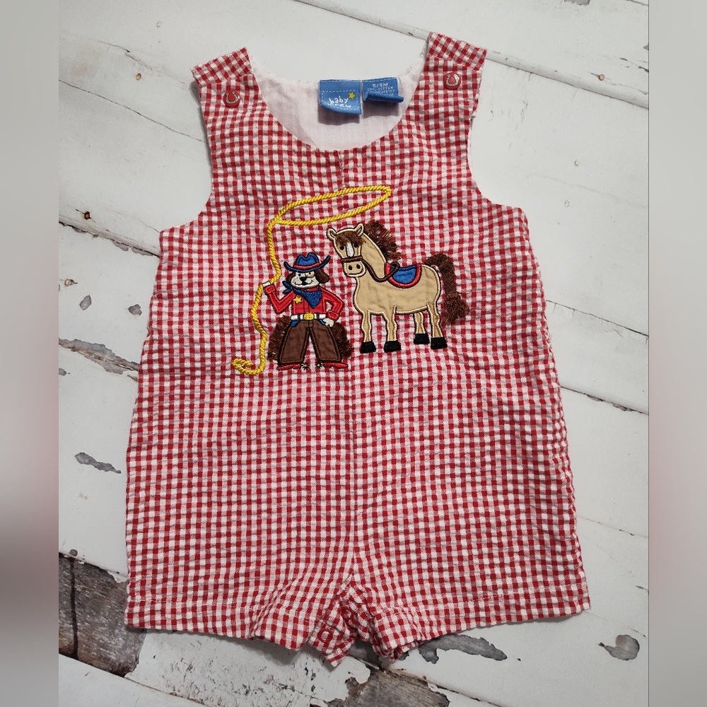Red Gingham Cowboy Puppy Horse Rodeo Jon Jon 6/9m